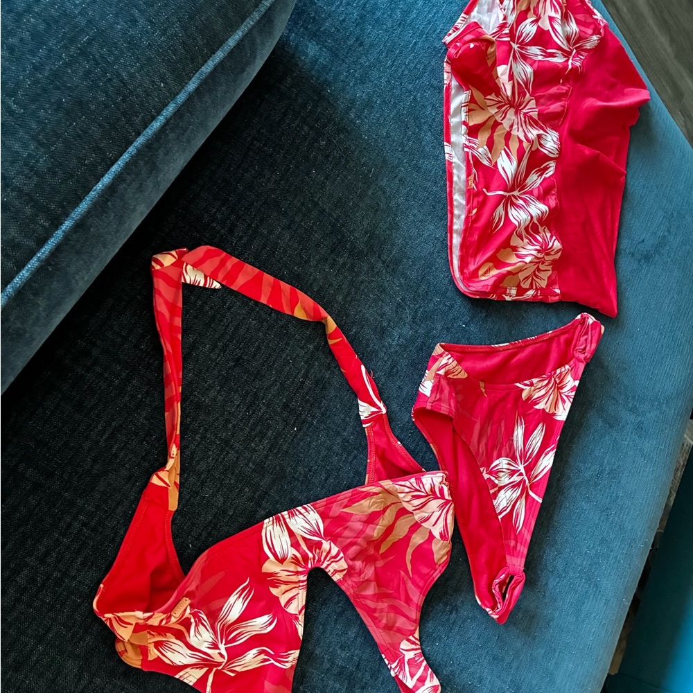 Roxy Red and White Floral Bikini